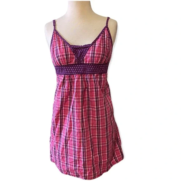 White Polka Dots Purple Pink Plaid Spaghetti Strap Dress - Playful Chic - Picture 1 of 4